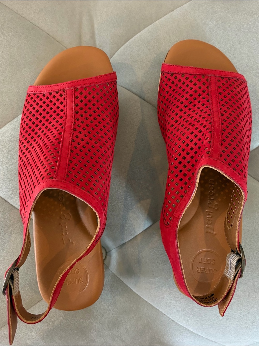 Paul Green Red Perforated Open-Toe Wedge Slingbacks